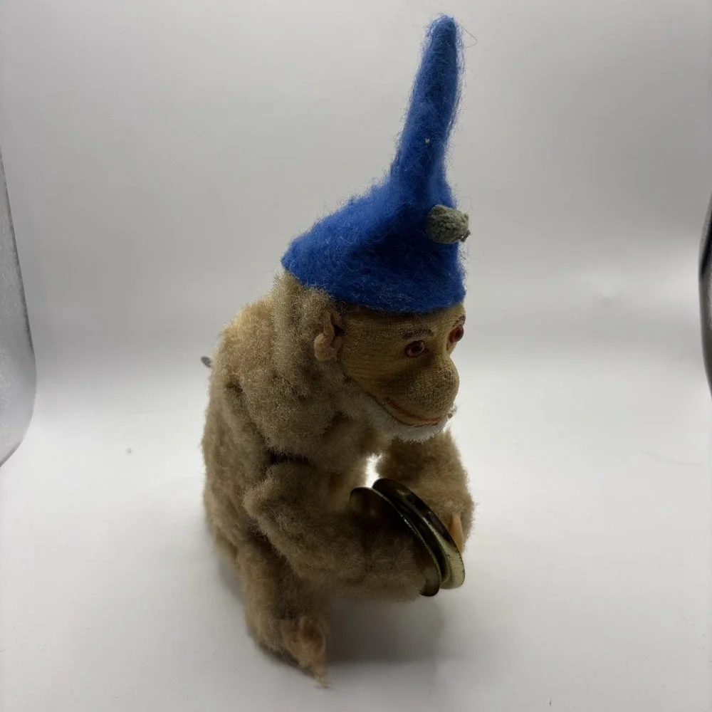 Vintage 1950s Max Carl Wind Up Monkey Playing Cymbals Blue Hat Germany Works